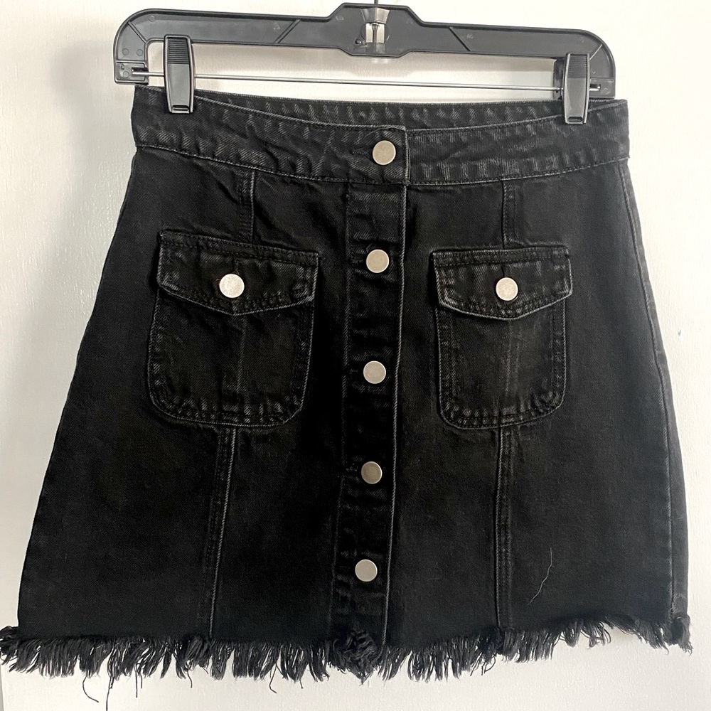 Black Denim High Waisted Skirt
